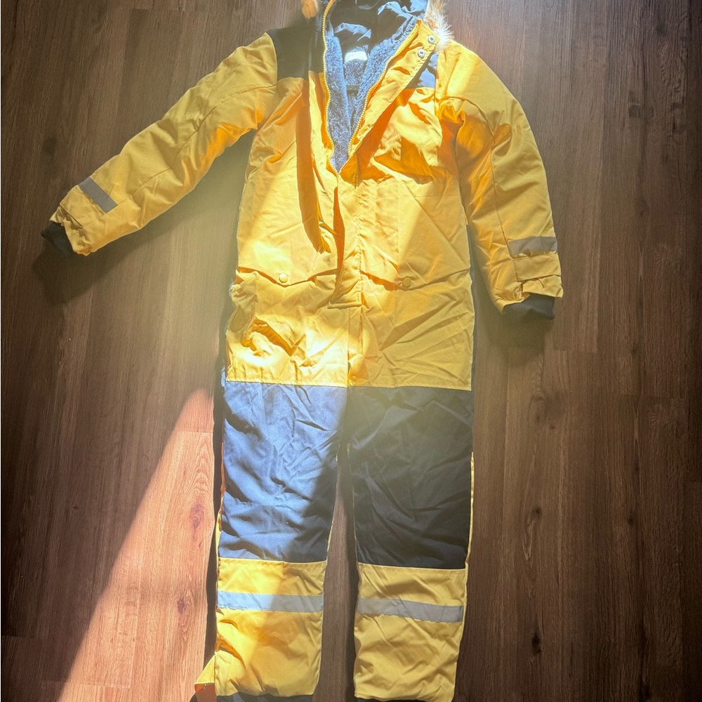 Kids Yellow & Navy Insulated Snow Puffer One-Piece
